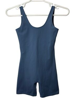 Girlfriend Collective Bike Unitard Romper Shorts Body Shaper Blue Size Small